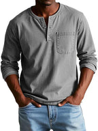 Philip Men's Casual Long-Sleeve Cotton Henley Shirt