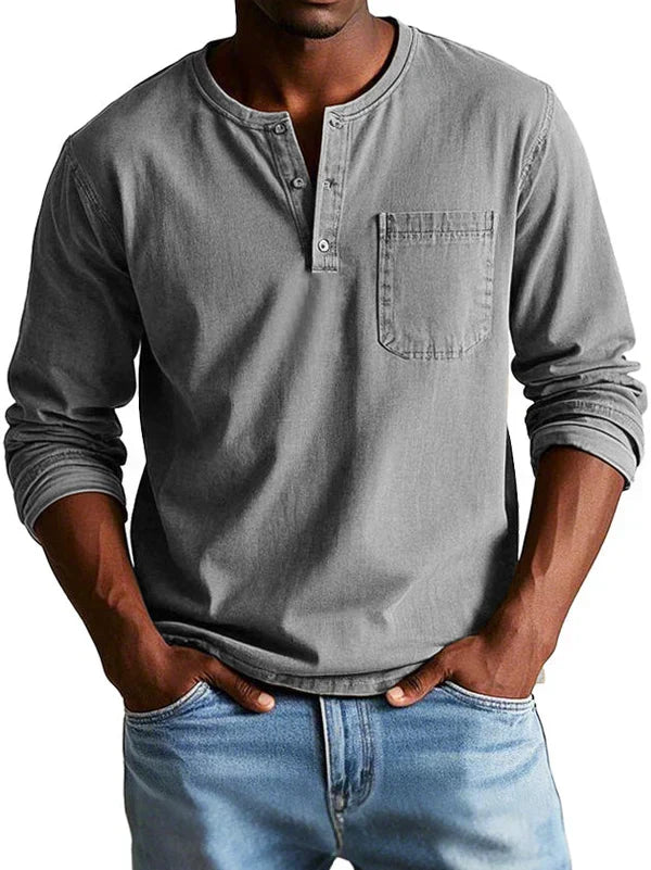 Philip Men's Casual Long-Sleeve Cotton Henley Shirt