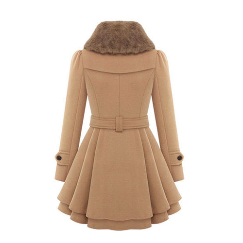 Ava Women's Double-Breasted Wool Peacoat with Fur Collar