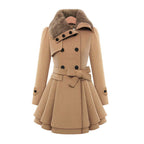 Ava Women's Double-Breasted Wool Peacoat with Fur Collar