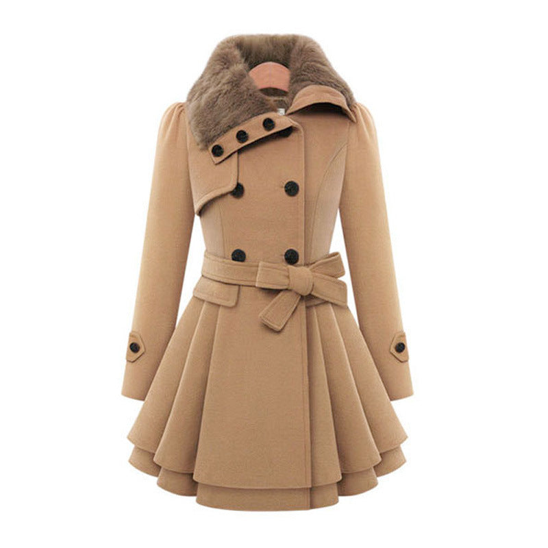 Ava Women's Double-Breasted Wool Peacoat with Fur Collar