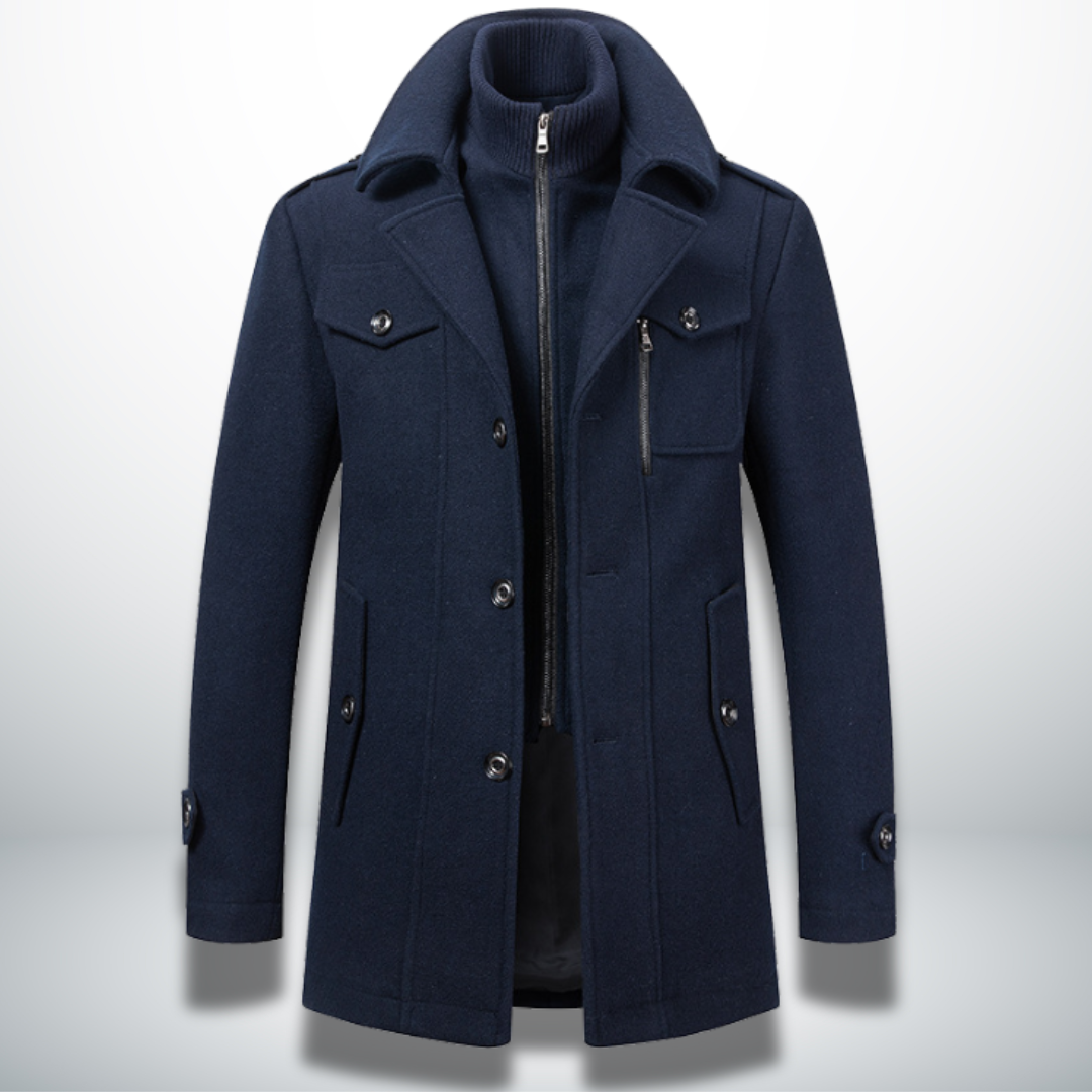 Michael Men's Wool Blend Pea Coat with Stand Collar