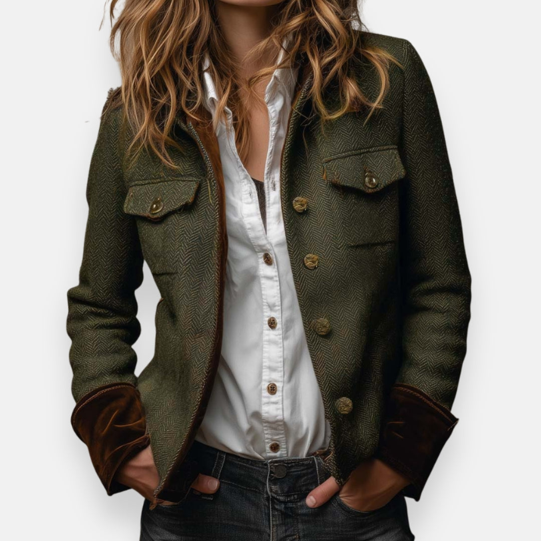 Halie Stylish Herringbone Tweed Blazer Jacket for Women