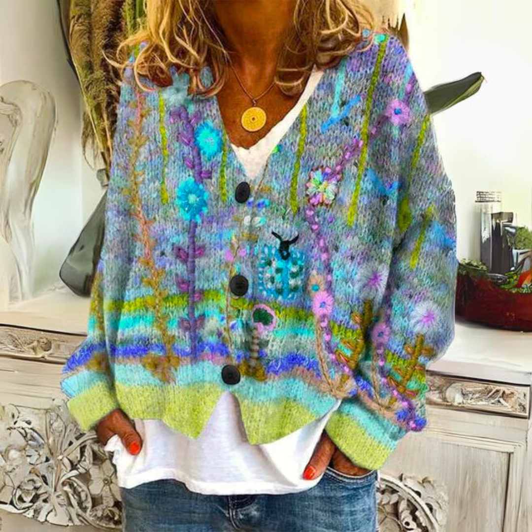 Ottilie Oversized Boho Floral V Neck Cardigan