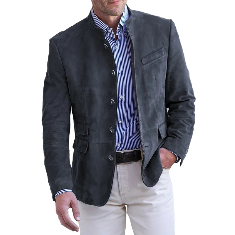 Percival Tailored Classic Suede Stand Collar Blazer