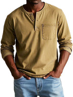 Philip Men's Casual Long-Sleeve Cotton Henley Shirt