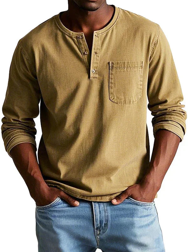 Philip Men's Casual Long-Sleeve Cotton Henley Shirt