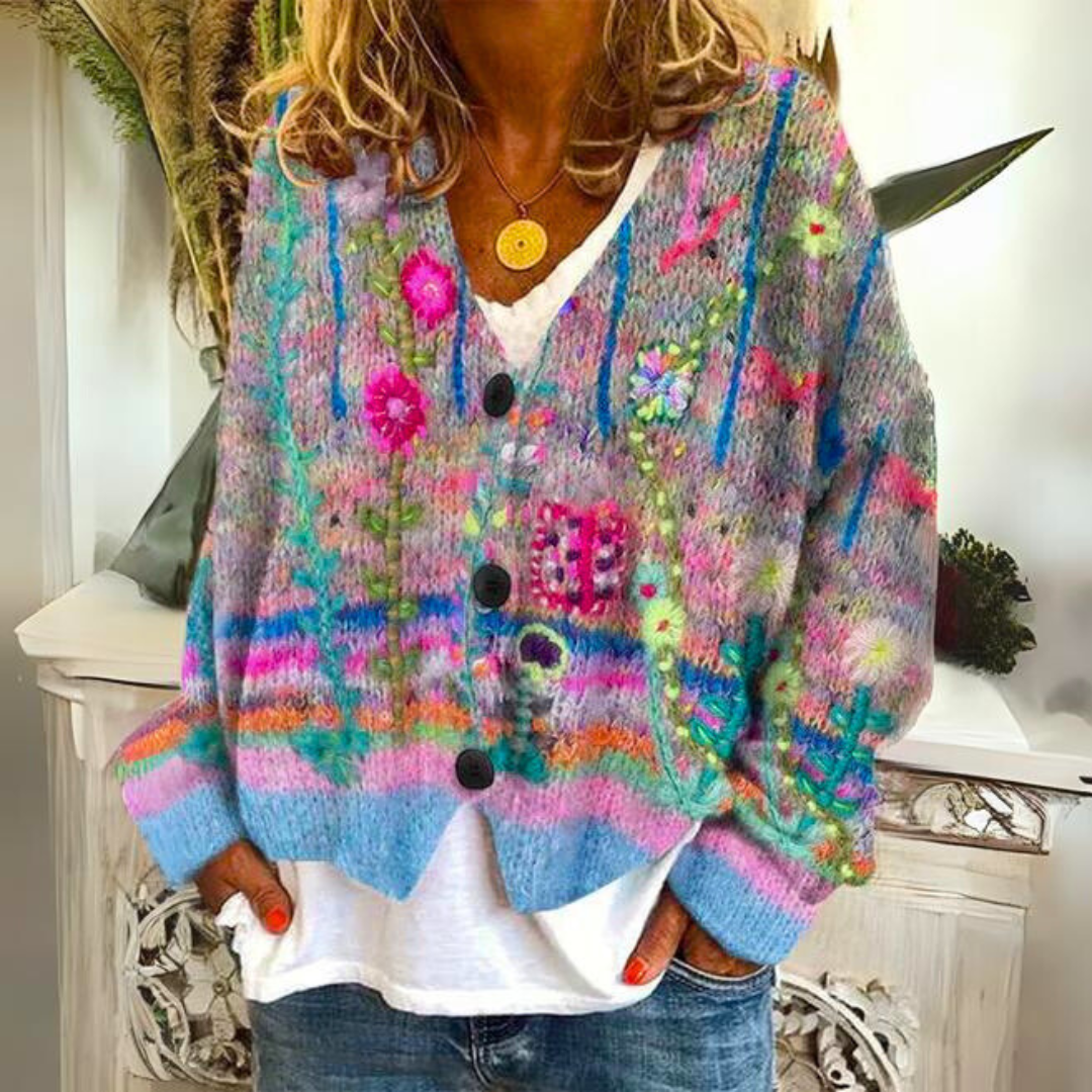 Ottilie Oversized Boho Floral V Neck Cardigan
