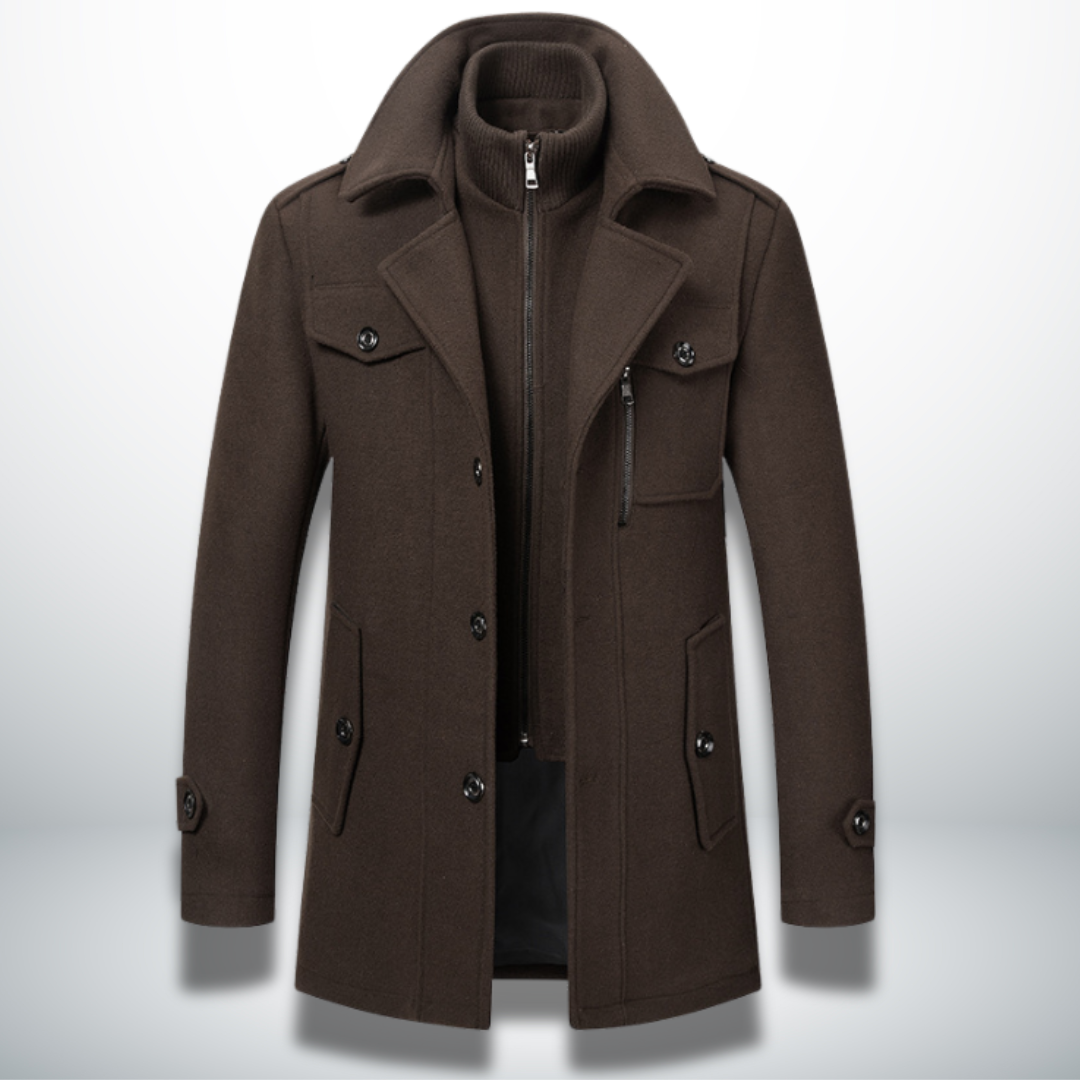 Michael Men's Wool Blend Pea Coat with Stand Collar