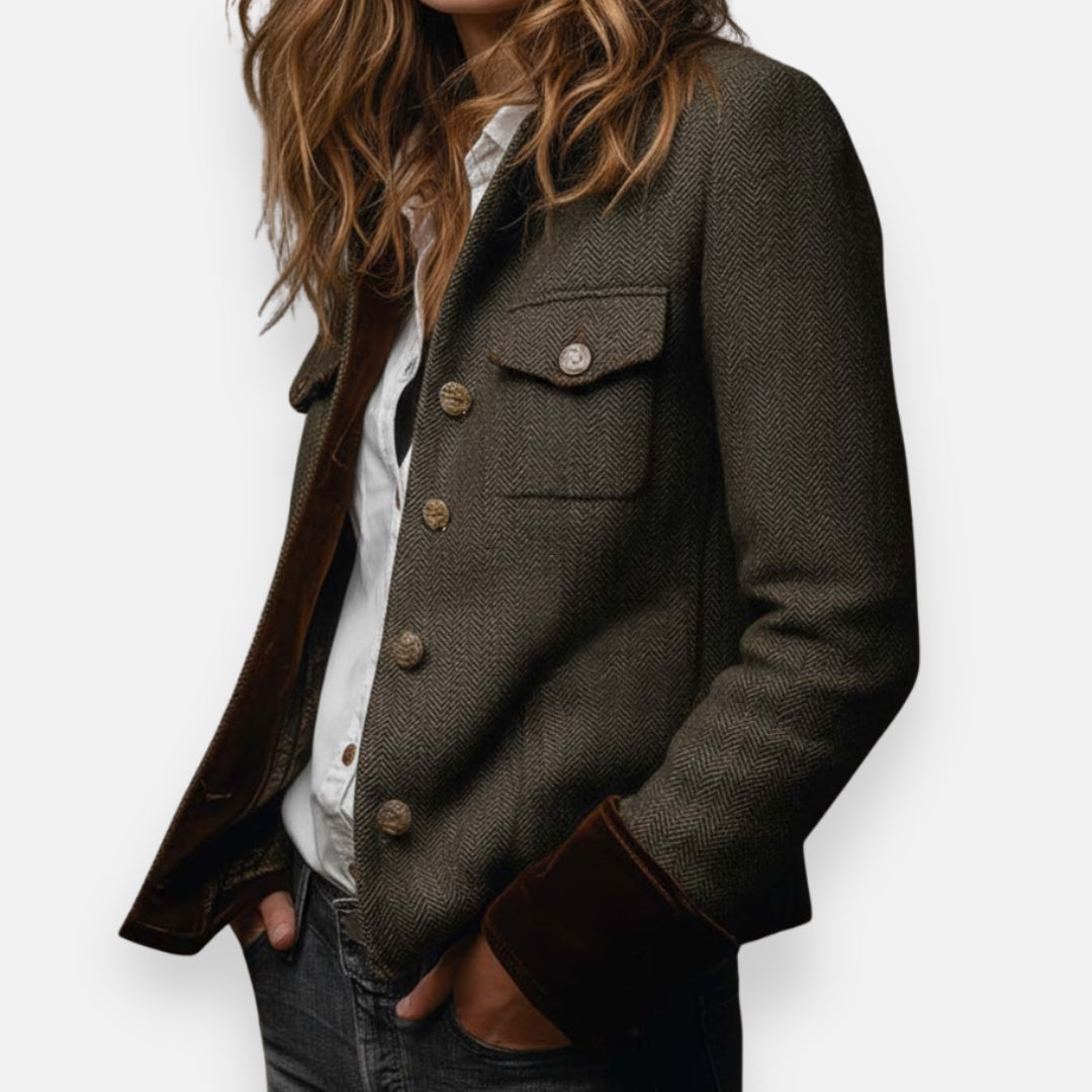 Halie Stylish Herringbone Tweed Blazer Jacket for Women