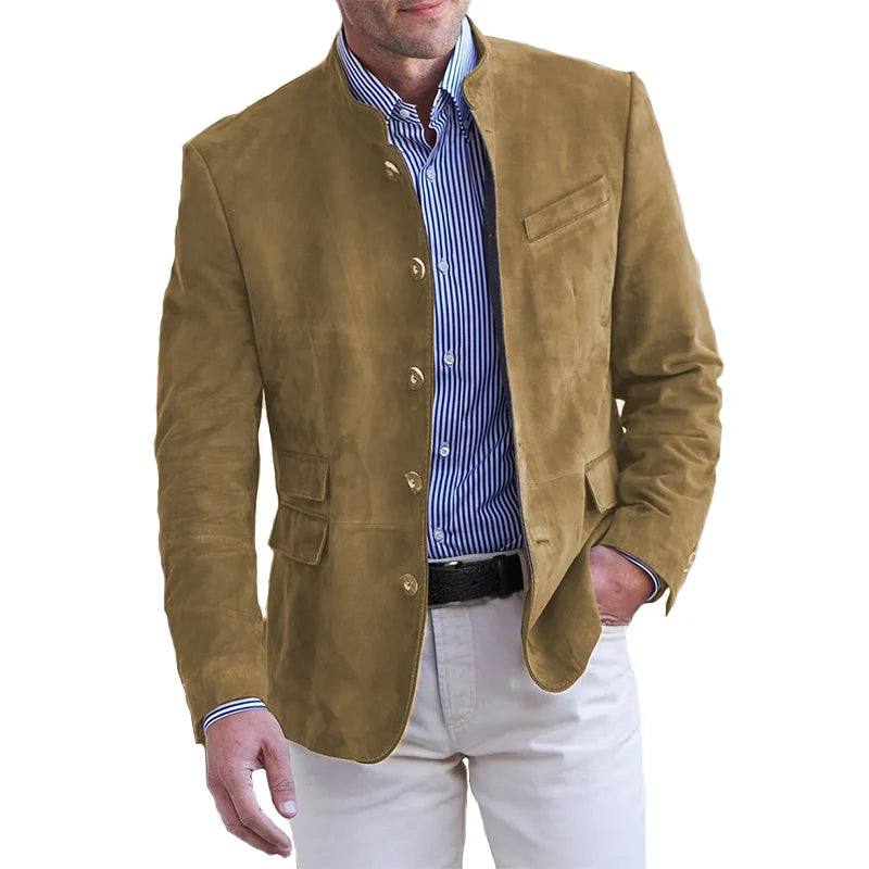 Percival Tailored Classic Suede Stand Collar Blazer
