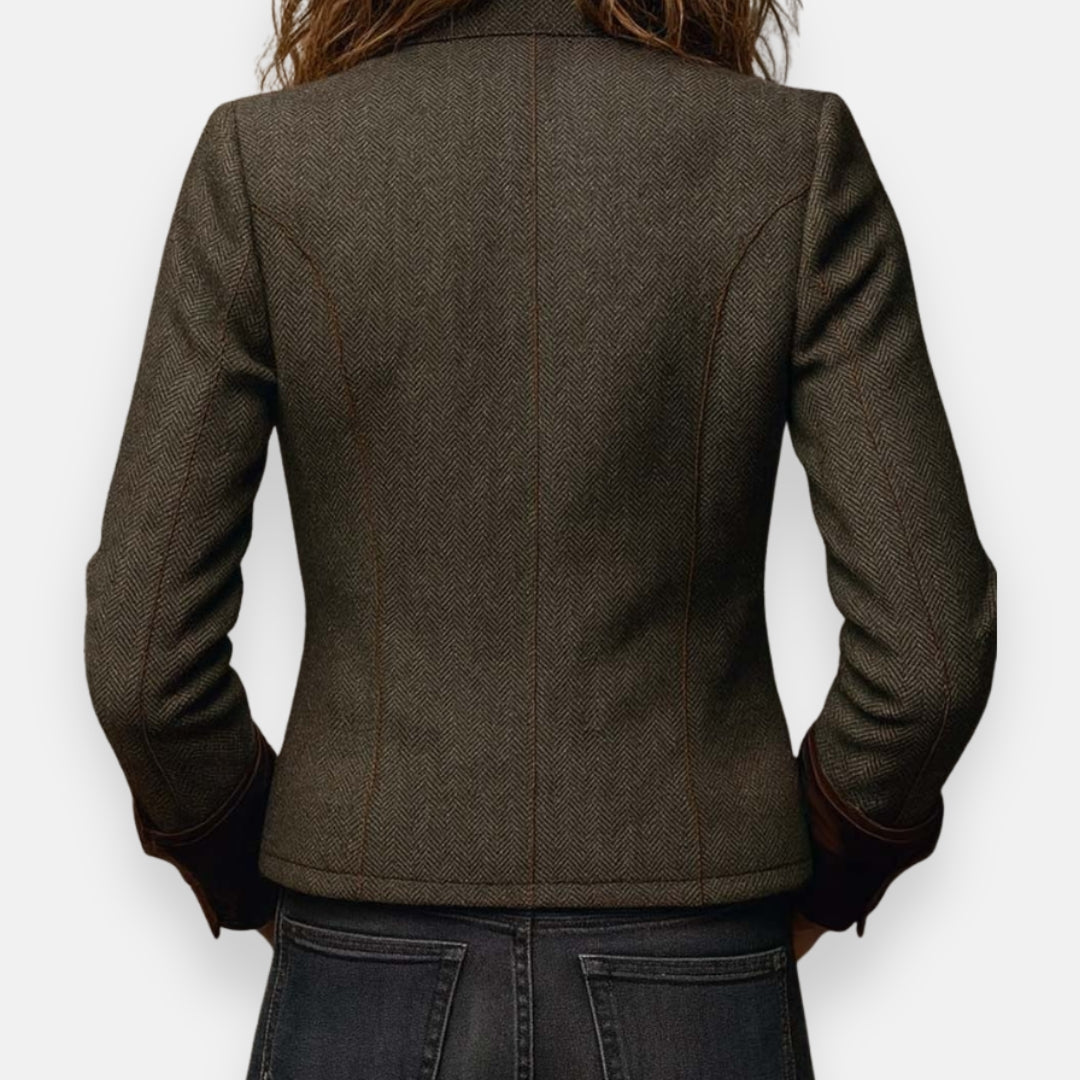Halie Stylish Herringbone Tweed Blazer Jacket for Women