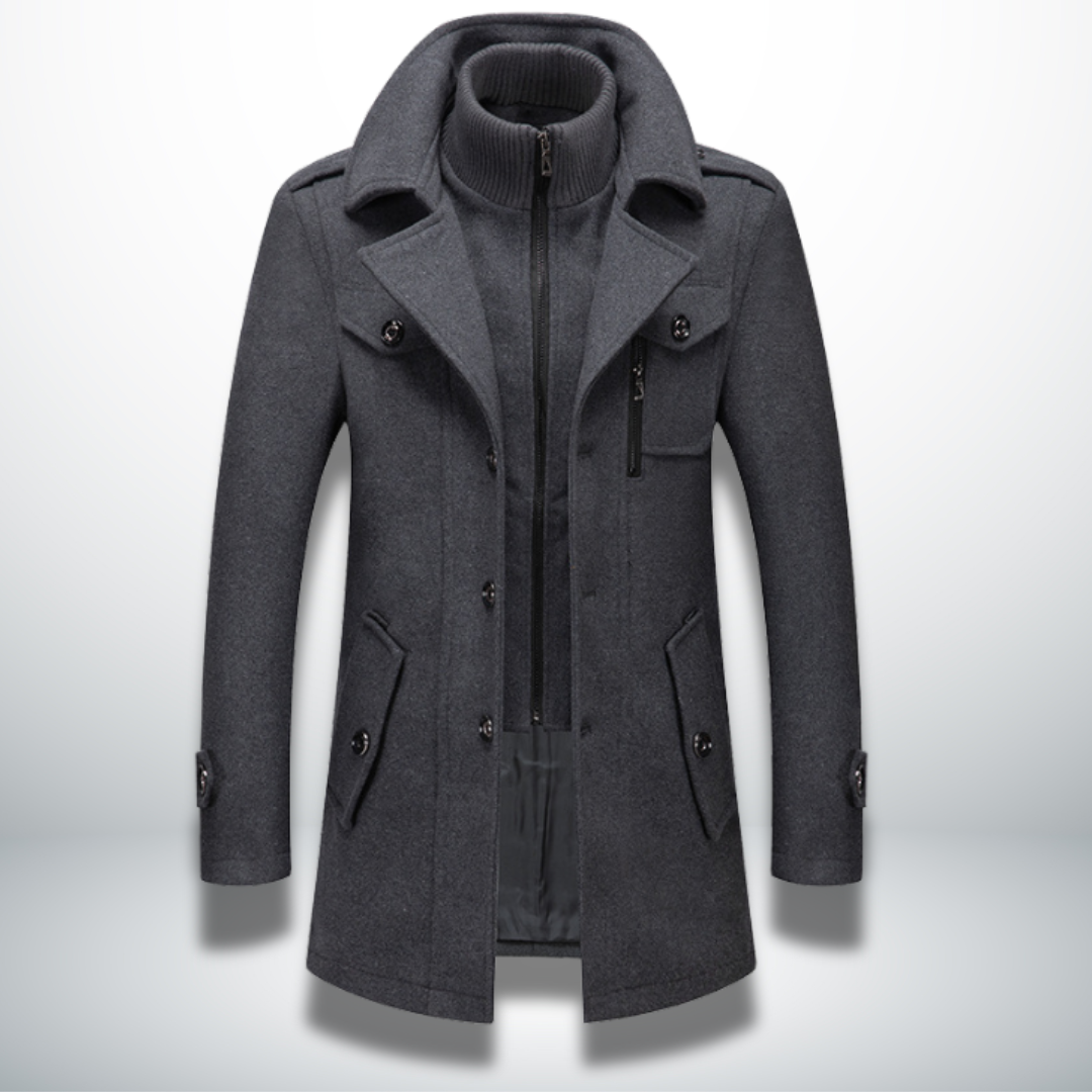 Michael Men's Wool Blend Pea Coat with Stand Collar