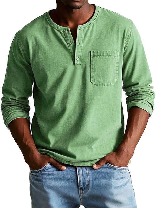 Philip Men's Casual Long-Sleeve Cotton Henley Shirt