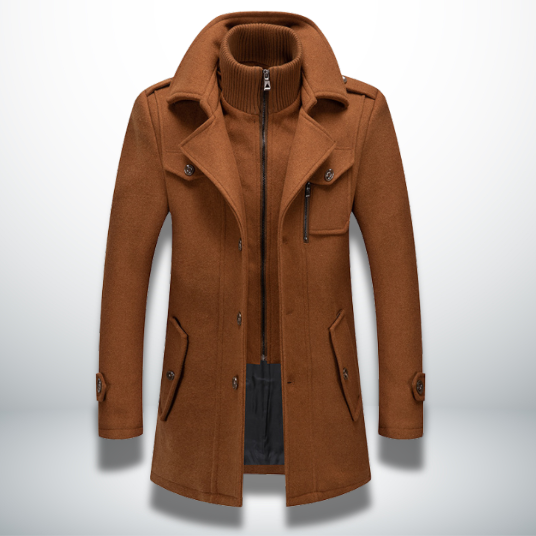 Michael Men's Wool Blend Pea Coat with Stand Collar