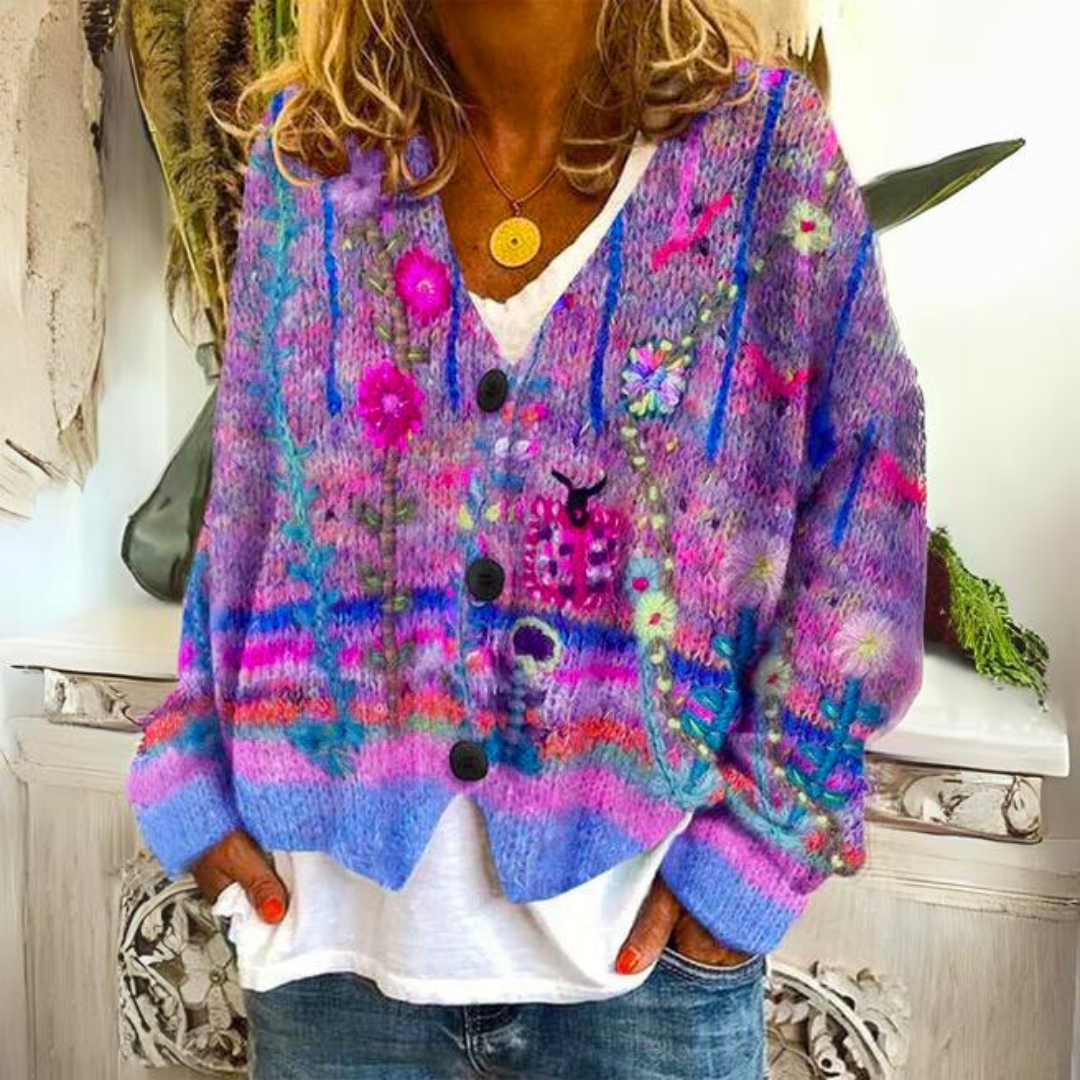 Ottilie Oversized Boho Floral V Neck Cardigan