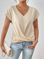 Lucille Elegant Casual Twist V Neck Tee