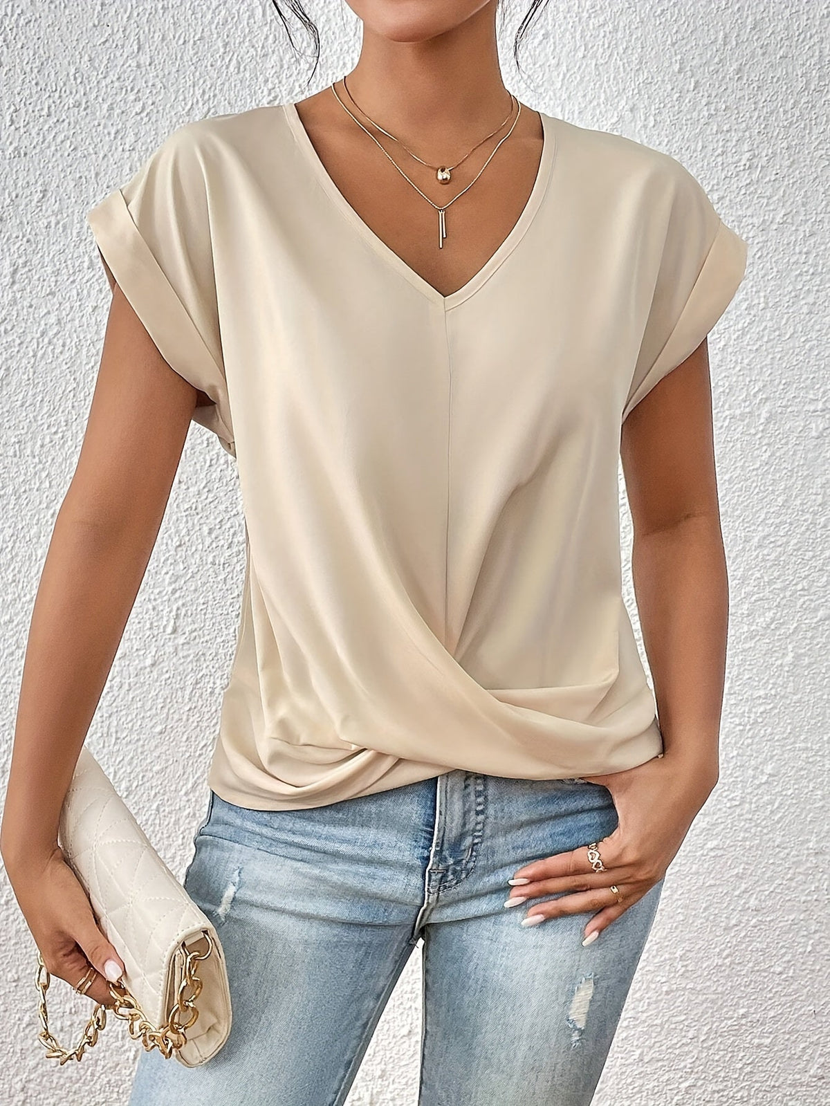 Lucille Elegant Casual Twist V Neck Tee