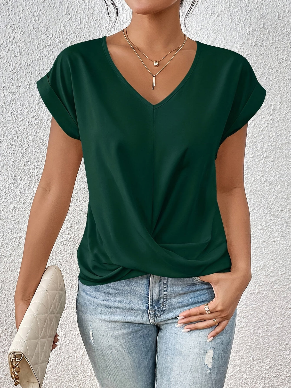 Lucille Elegant Casual Twist V Neck Tee
