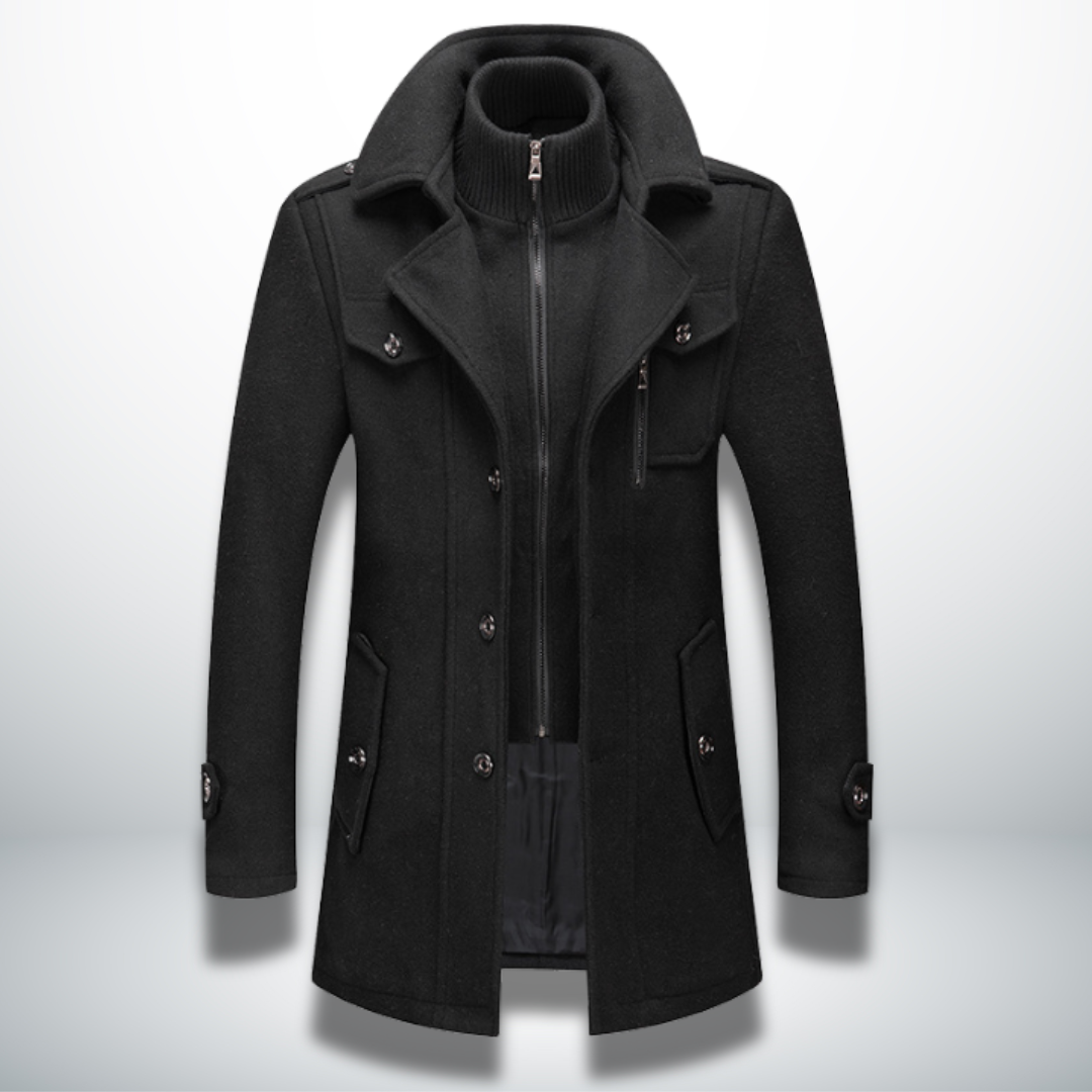 Michael Men's Wool Blend Pea Coat with Stand Collar
