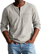 Philip Men's Casual Long-Sleeve Cotton Henley Shirt