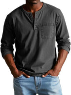 Philip Men's Casual Long-Sleeve Cotton Henley Shirt