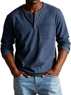 Philip Men's Casual Long-Sleeve Cotton Henley Shirt