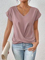 Lucille Elegant Casual Twist V Neck Tee