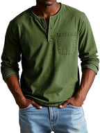 Philip Men's Casual Long-Sleeve Cotton Henley Shirt