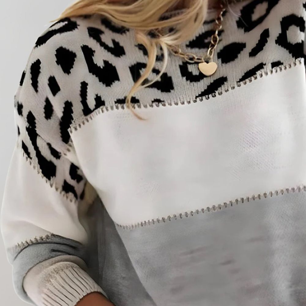 Daphne Stylish Oversized Leopard Color Block Sweater