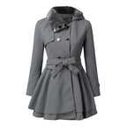 Ava Women's Double-Breasted Wool Peacoat with Fur Collar