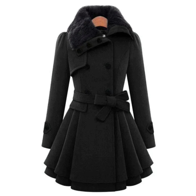 Ava Women's Double-Breasted Wool Peacoat with Fur Collar