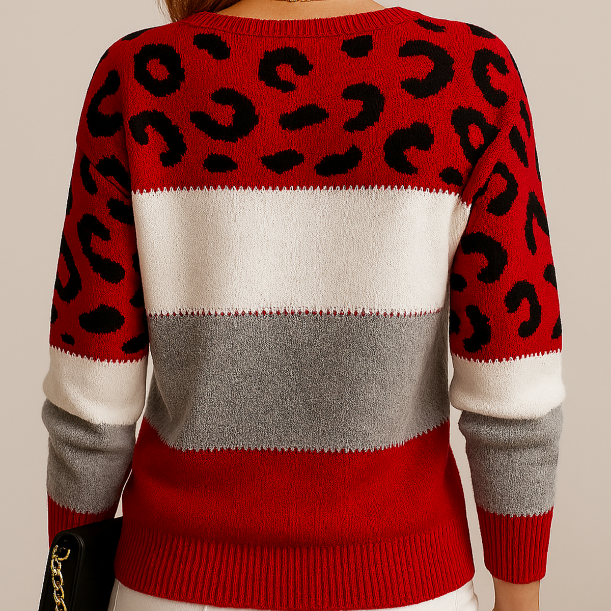 Daphne Stylish Oversized Leopard Color Block Sweater