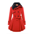 Ava Women's Double-Breasted Wool Peacoat with Fur Collar