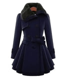 Ava Women's Double-Breasted Wool Peacoat with Fur Collar