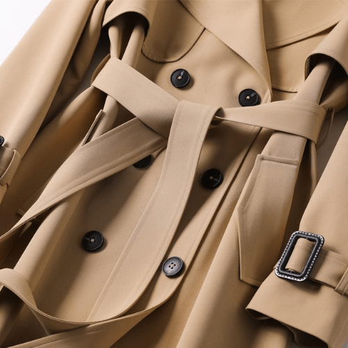 Women's Stylish Double-Breasted Belted Trench Coat