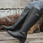 Marisol Women's Leather Buckle Knee High Riding Boots