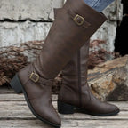 Marisol Women's Leather Buckle Knee High Riding Boots