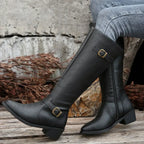 Marisol Women's Leather Buckle Knee High Riding Boots