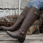 Marisol Women's Leather Buckle Knee High Riding Boots