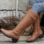 Marisol Women's Leather Buckle Knee High Riding Boots