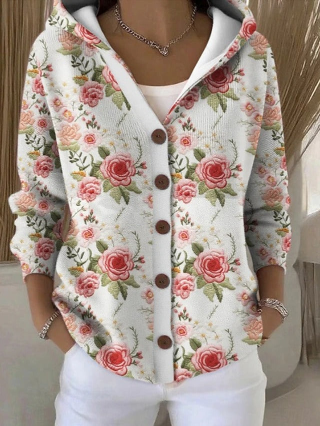 Jenna Women's Patchwork Print Colorful Hooded Cardigan