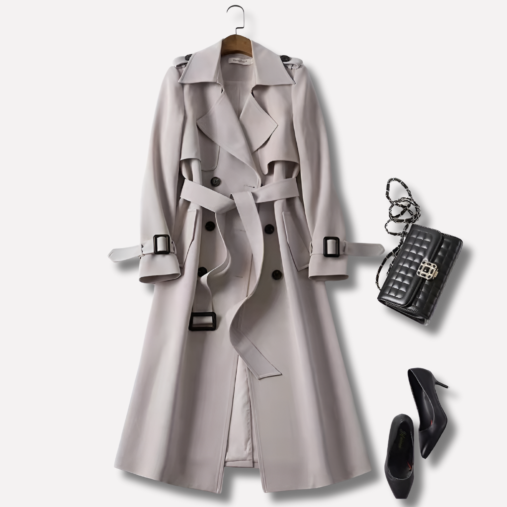 Women's Stylish Double-Breasted Belted Trench Coat