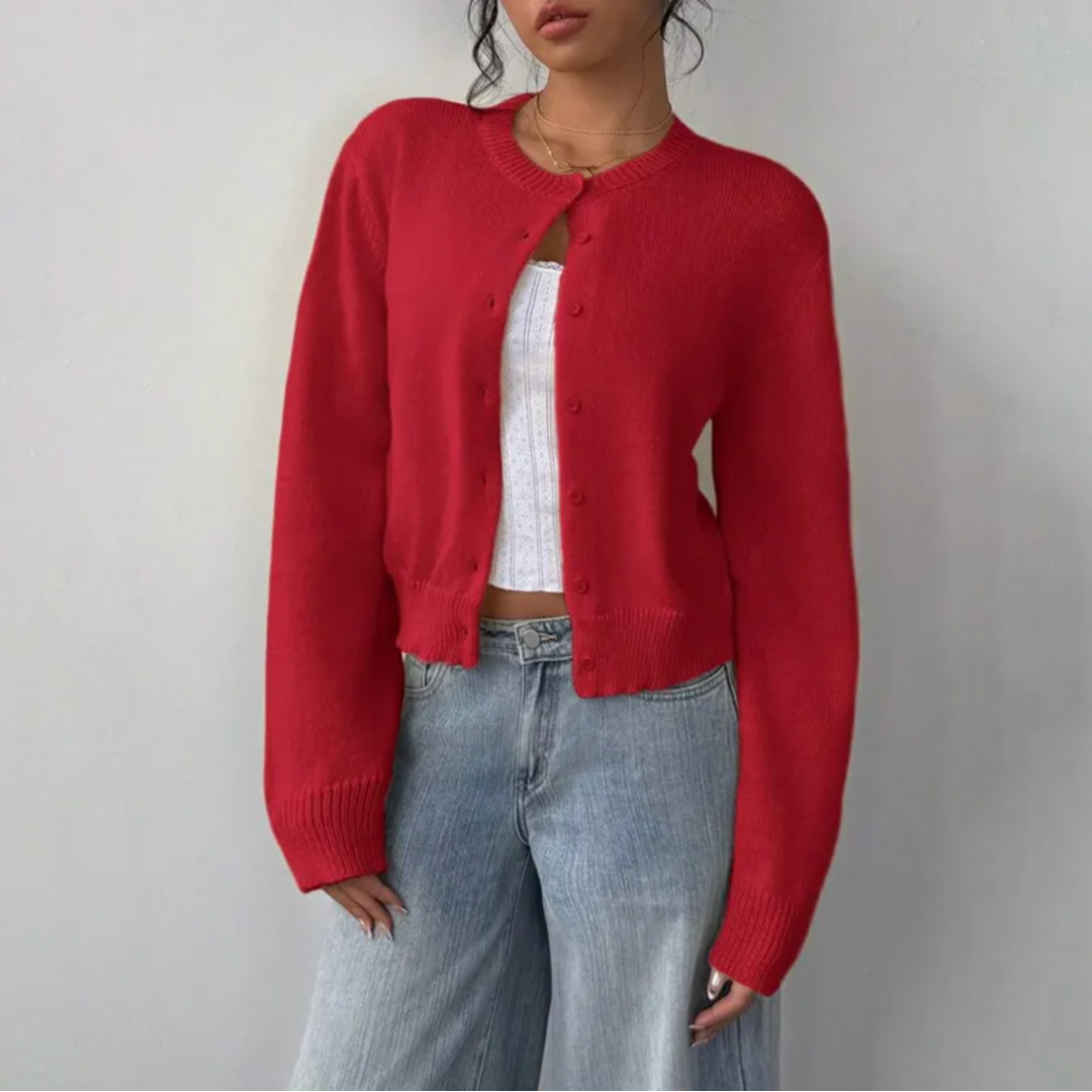 Ondine Soft Cropped Crew Neck Button Cardigan