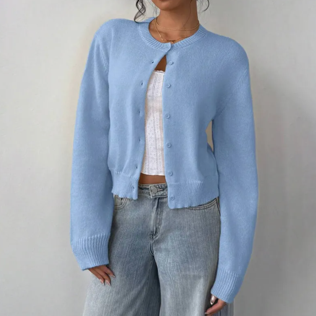 Ondine Soft Cropped Crew Neck Button Cardigan