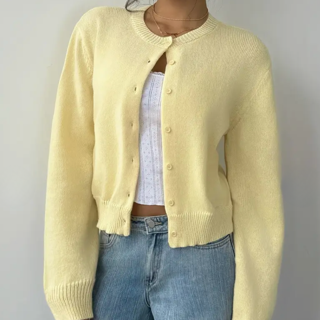 Ondine Soft Cropped Crew Neck Button Cardigan