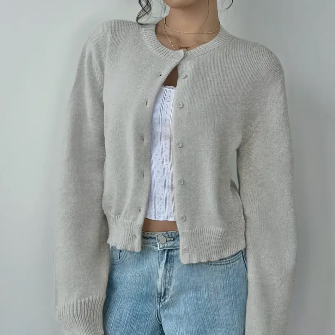 Ondine Soft Cropped Crew Neck Button Cardigan