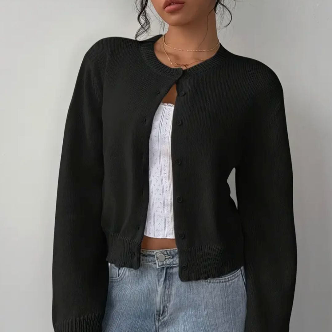 Ondine Soft Cropped Crew Neck Button Cardigan