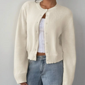 Ondine Soft Cropped Crew Neck Button Cardigan