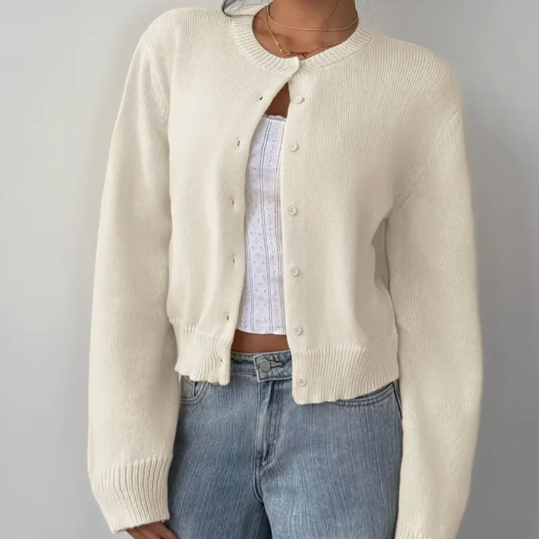 Ondine Soft Cropped Crew Neck Button Cardigan